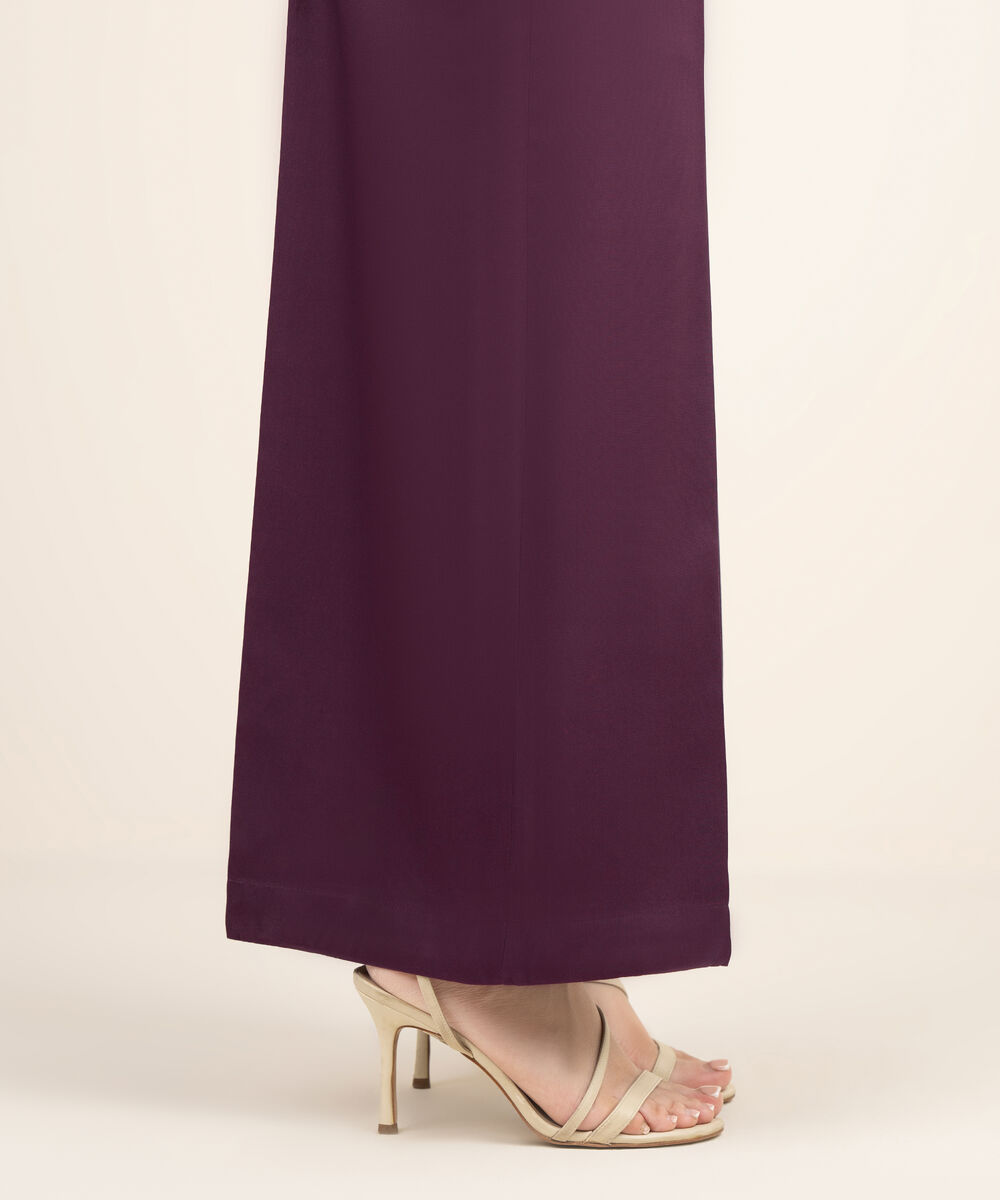 Women's RTW Viscose Linen Solid Purple Flared Pants