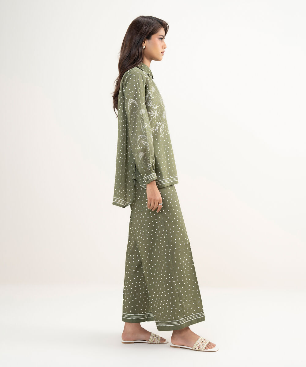 Women's RTW Lawn Printed Green Straight Shirt