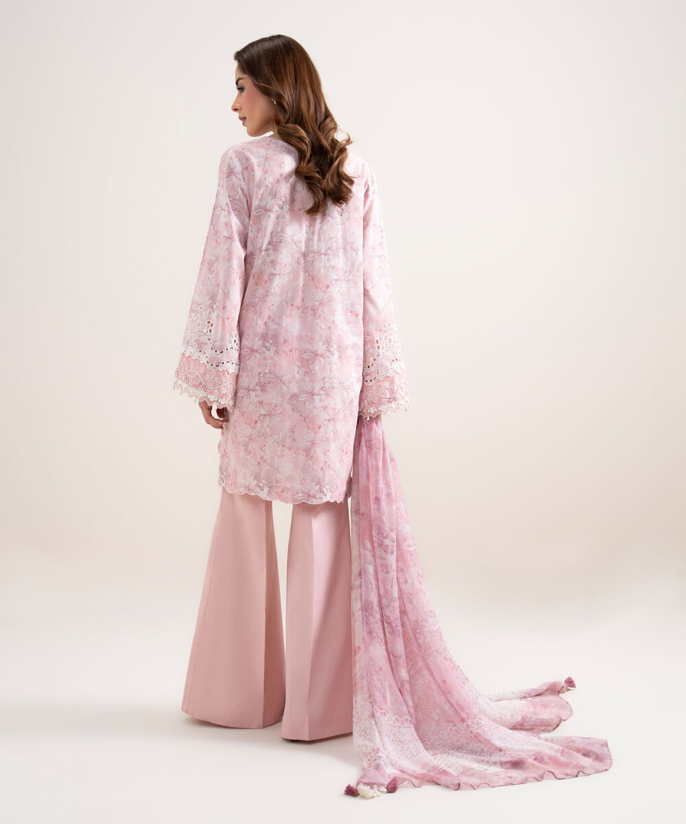 Women's Unstitched Lawn Embroidered Pink 3 Piece Suit
