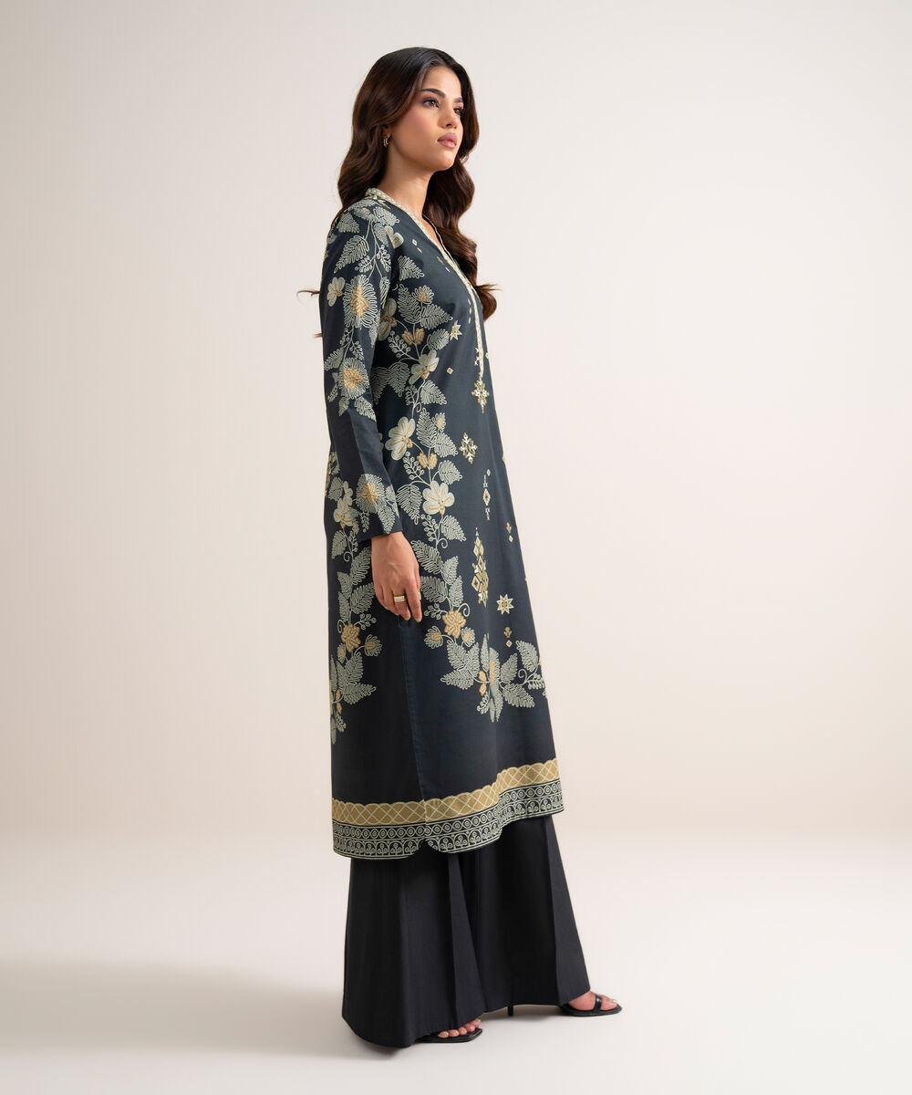 Women's Unstitched Printed Lawn Black 3 Piece Suit