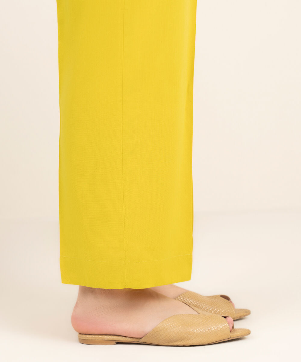 Women's RTW Cambric Solid Yellow Straight Pants