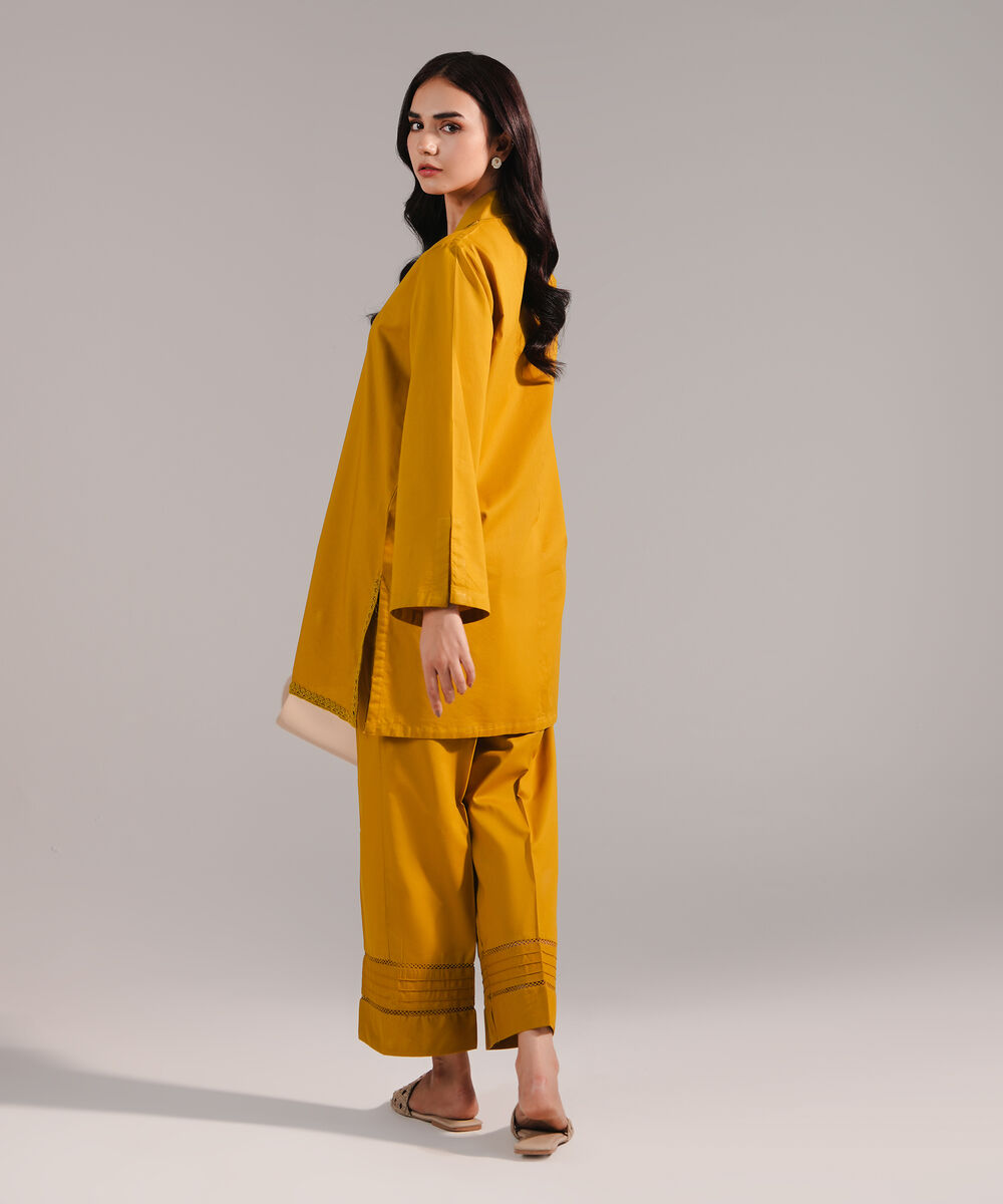 Women's RTW Lawn Solid Mustard Yellow Straight Shirt