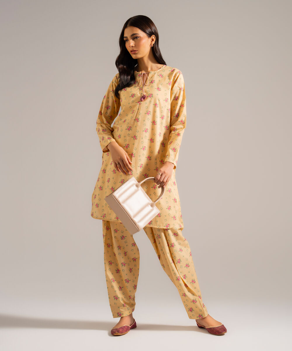 Women's RTW Lawn Printed Yellow Straight Shirt