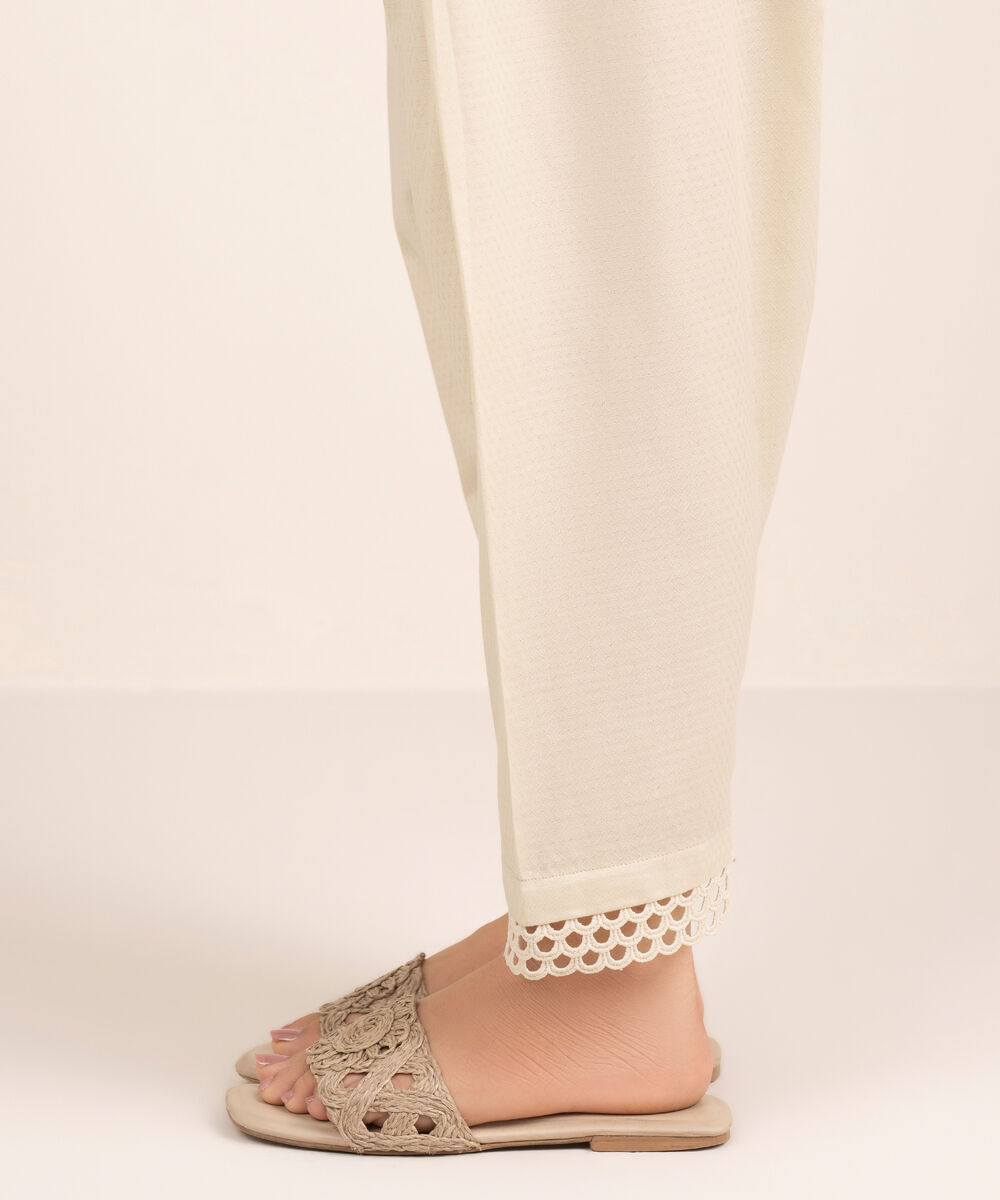 Women's RTW Dobby Solid Off White Skinny Shalwar