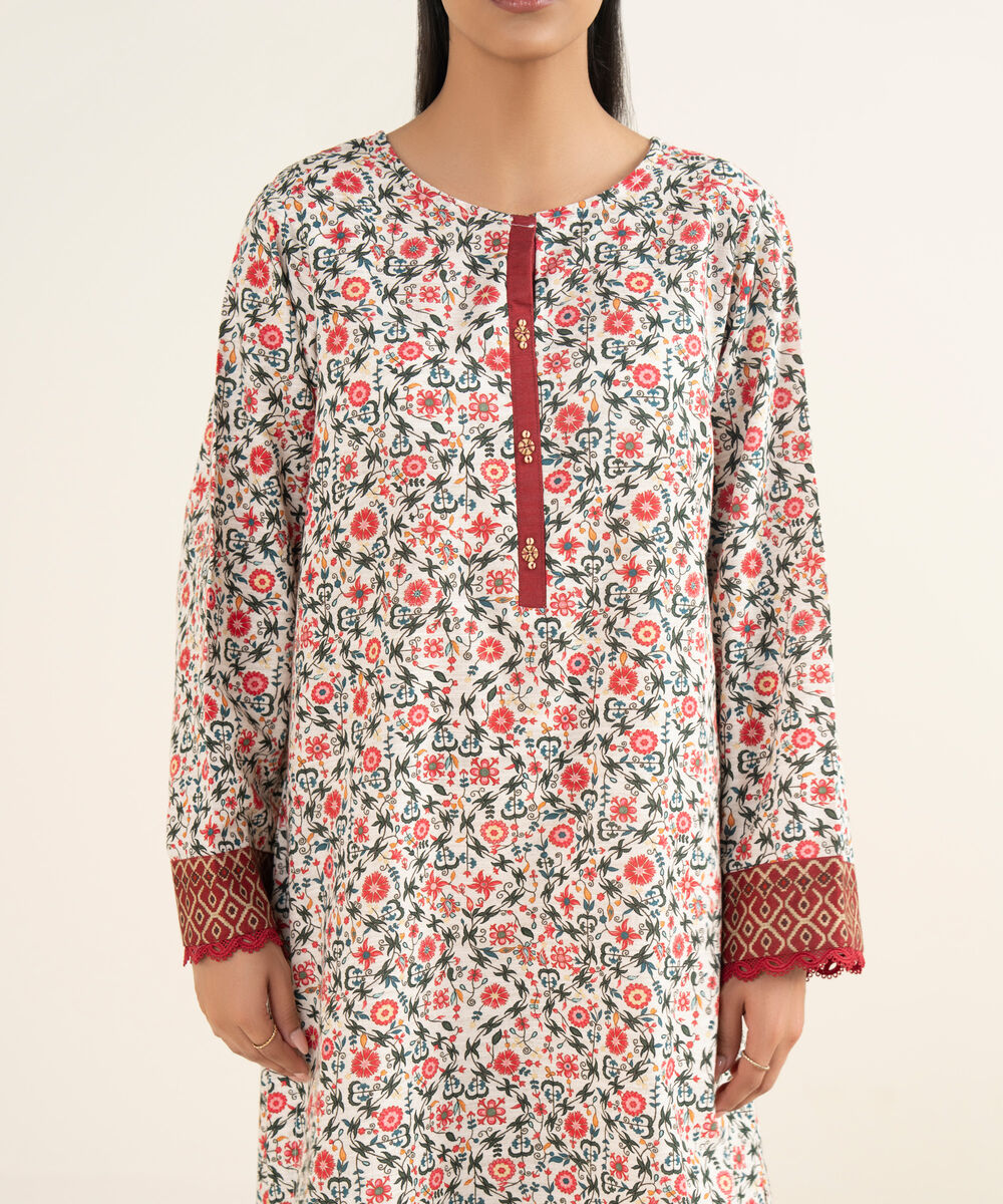 Women's RTW Cotton Printed Off White A-Line Shirt