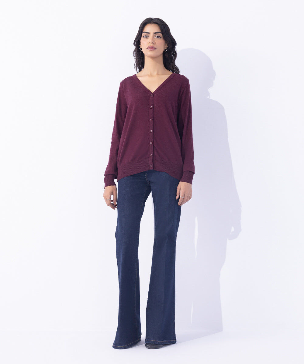 Woman - Red Light Weight Knit Cardigan