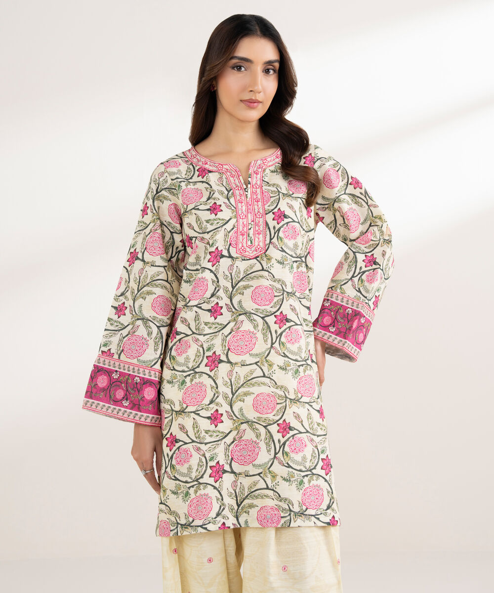 Women's RTW Light Khaddar Embroidered Straight Pale Yellow Shirt