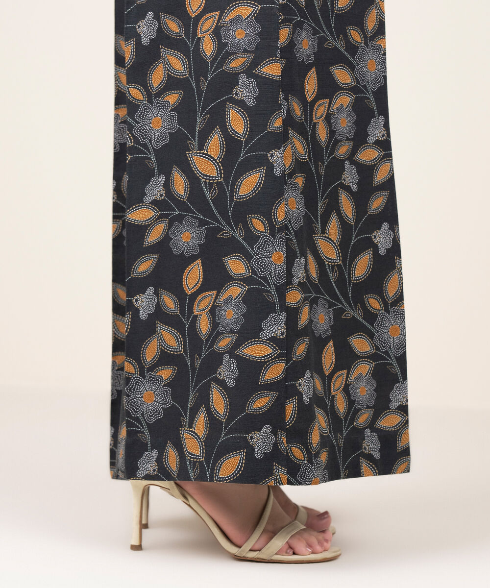 Women's RTW Khaddar Printed Black Flared Pants