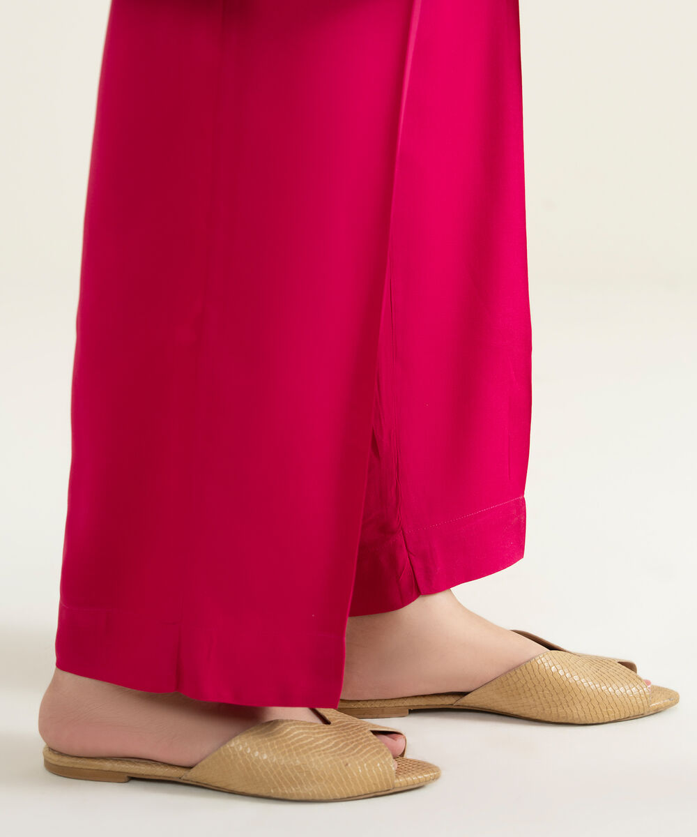Women's RTW Viscose Linen Solid Pink Straight Pants