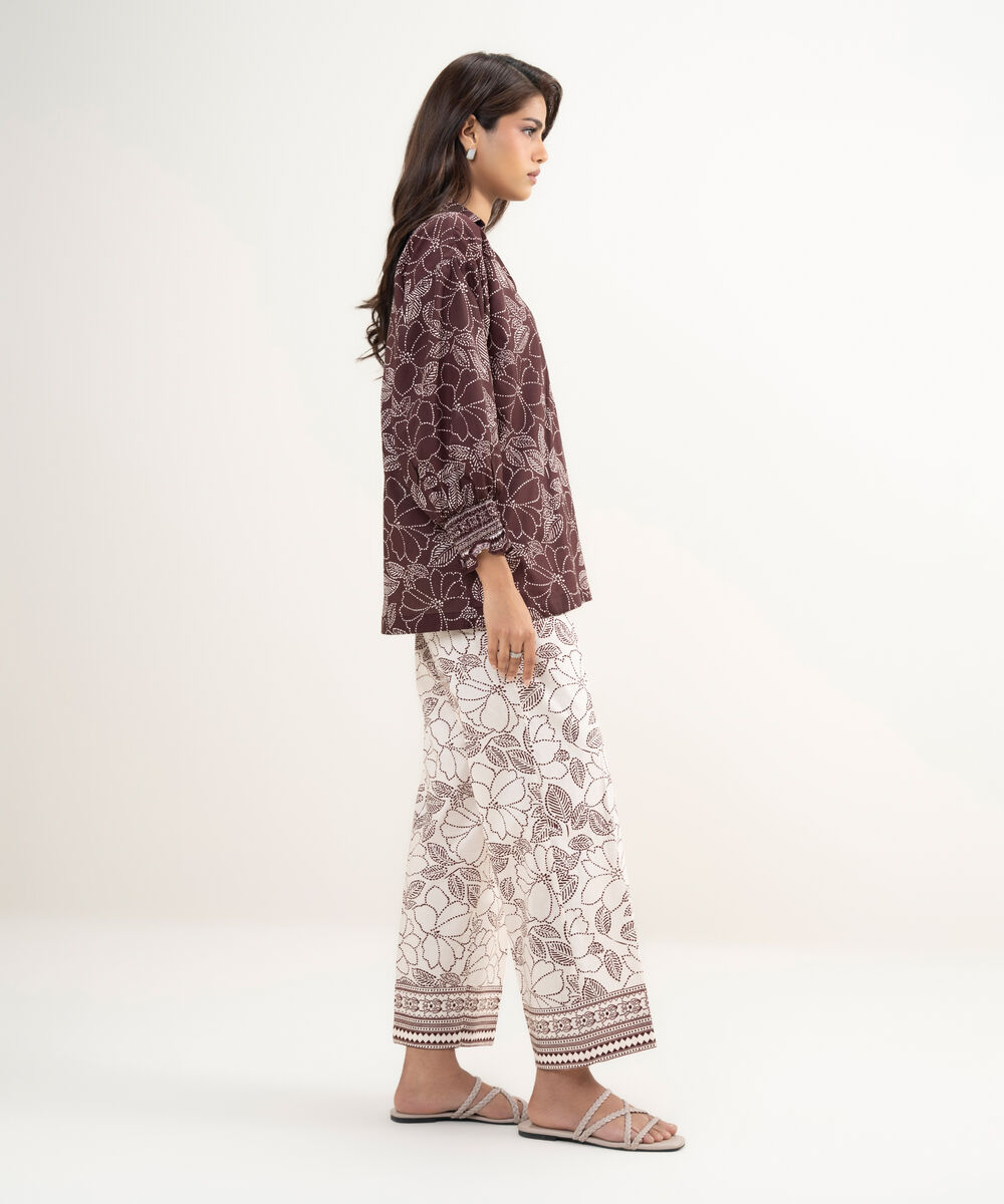 Women's RTW Lawn Printed Maroon Boxy Shirt