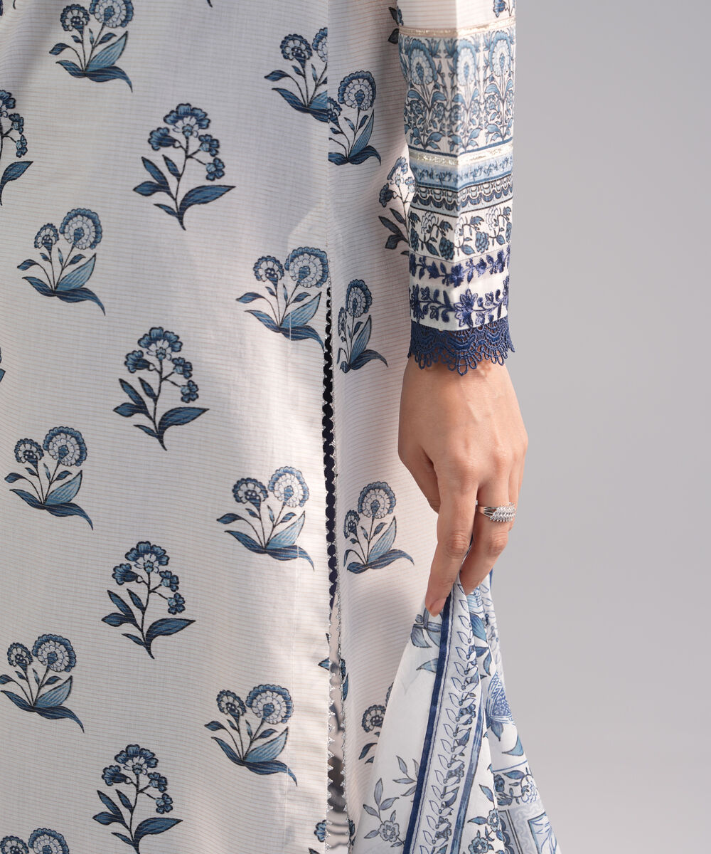 Women's RTW Zari Lawn Embroidered White 3 Piece Suit