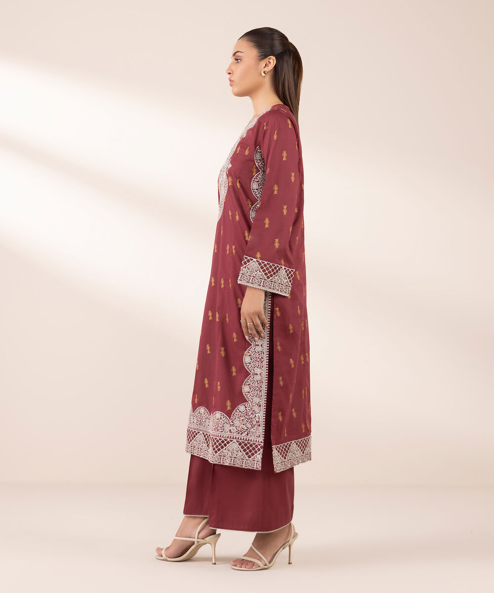 Women's RTW Lawn Red Embroidered A-Line Shirt