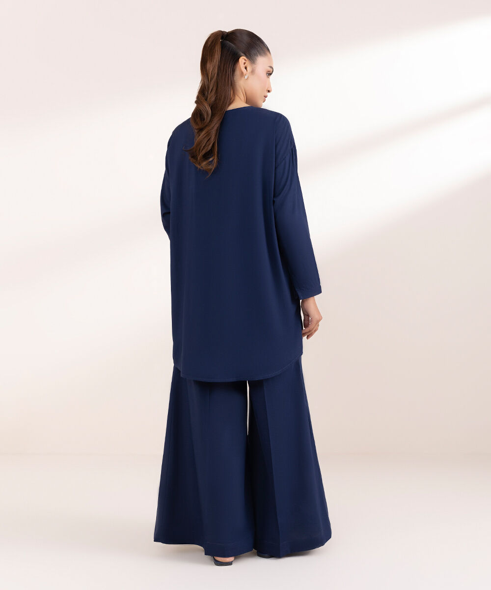 Woman - Blue Solid Arabic Lawn Shirt