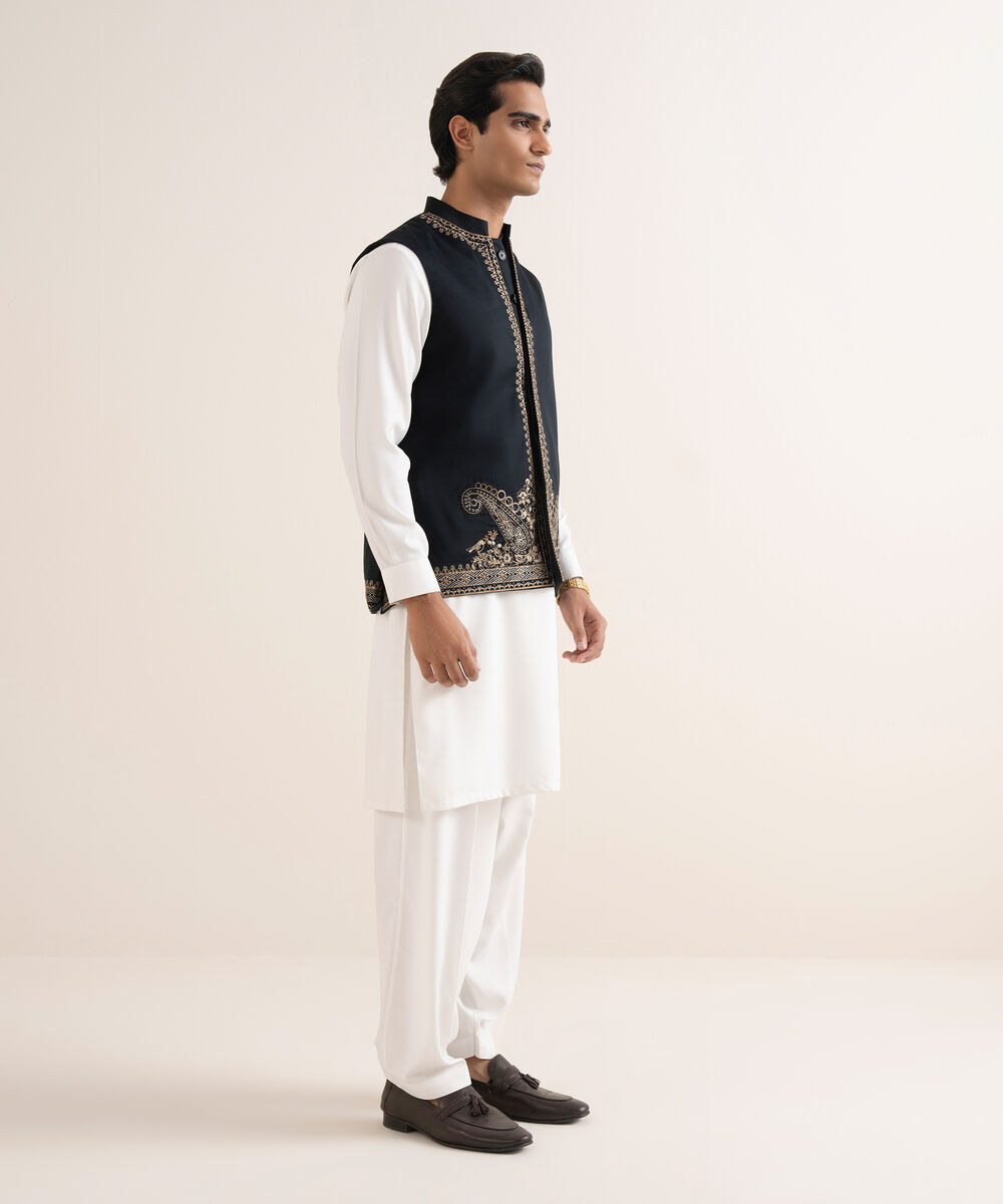 Men's Stitched Premium Cotton Black Waistcoat