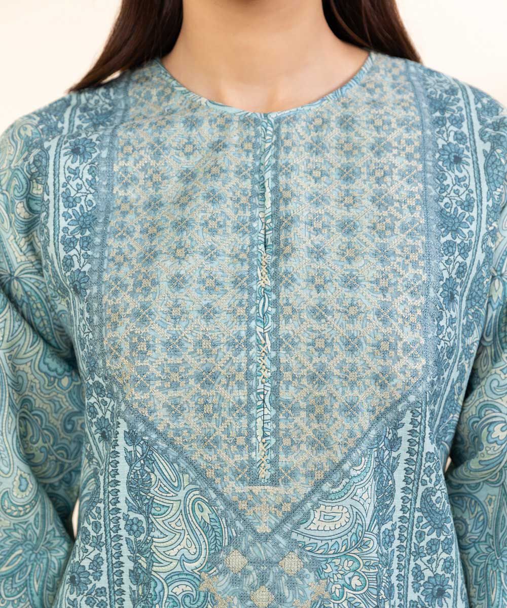 Women's Pret Khaddar Blue Embroidered 2 Piece Suit