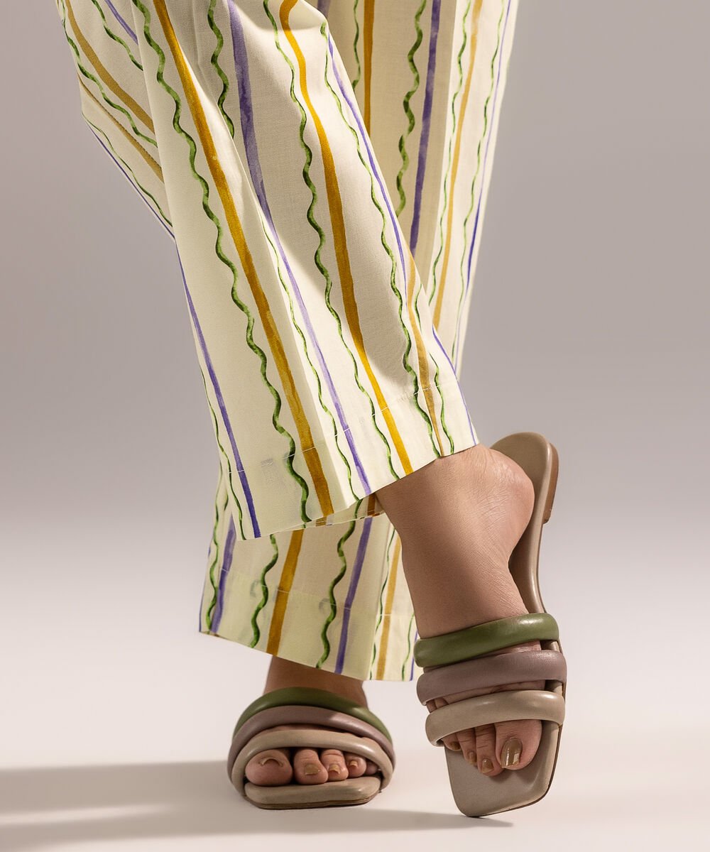 Women's RTW Cambric Printed Yellow Straight Pants