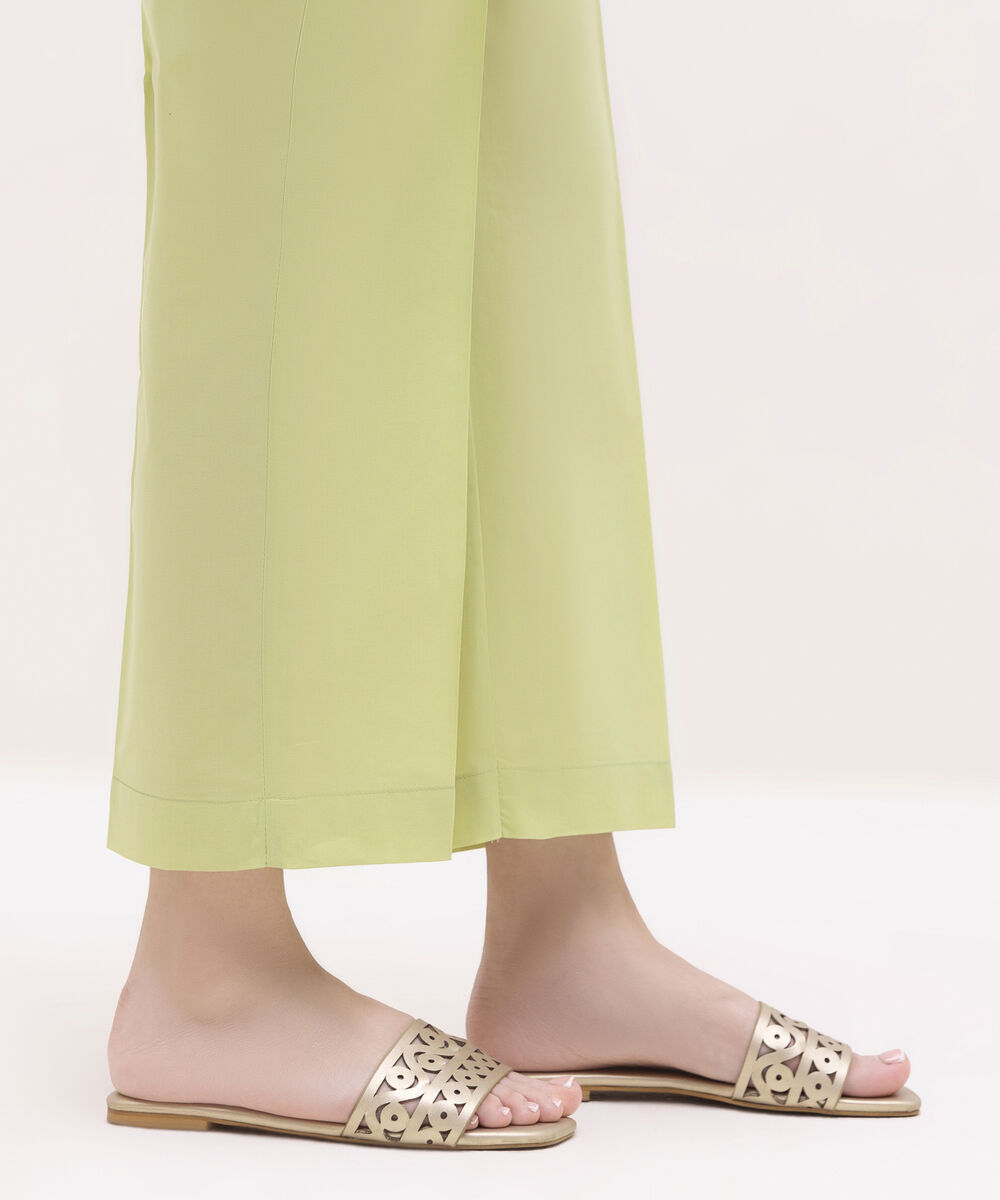 Women's RTW Cambric Green Solid Straight Pants