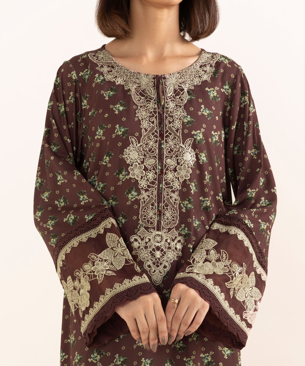 Women's RTW Arabic Lawn Red Embroidered A-Line Shirt