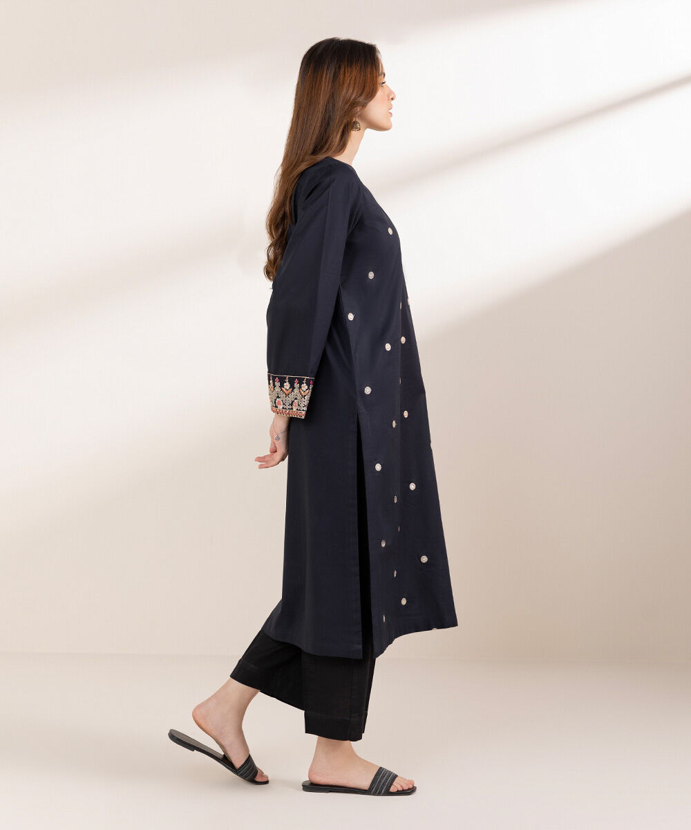 Women's Pret Cambric Red Embroidered Front Open Jacket