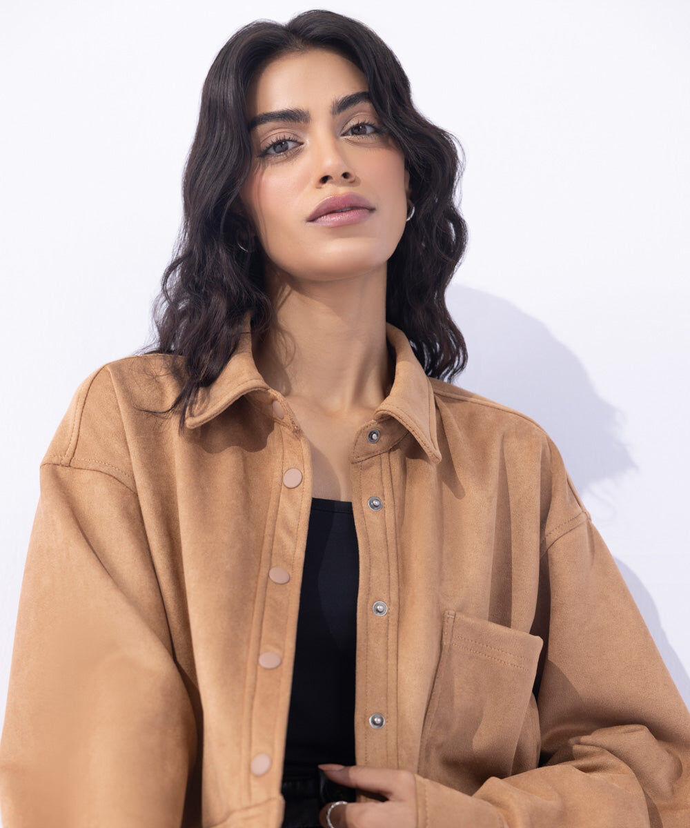 Woman - Brown Suede Cropped Jacket
