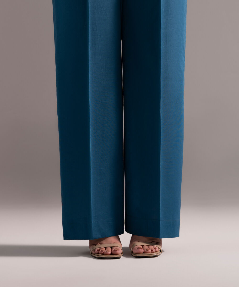 Women's RTW Cross Hatch Solid Teal Straight Pants