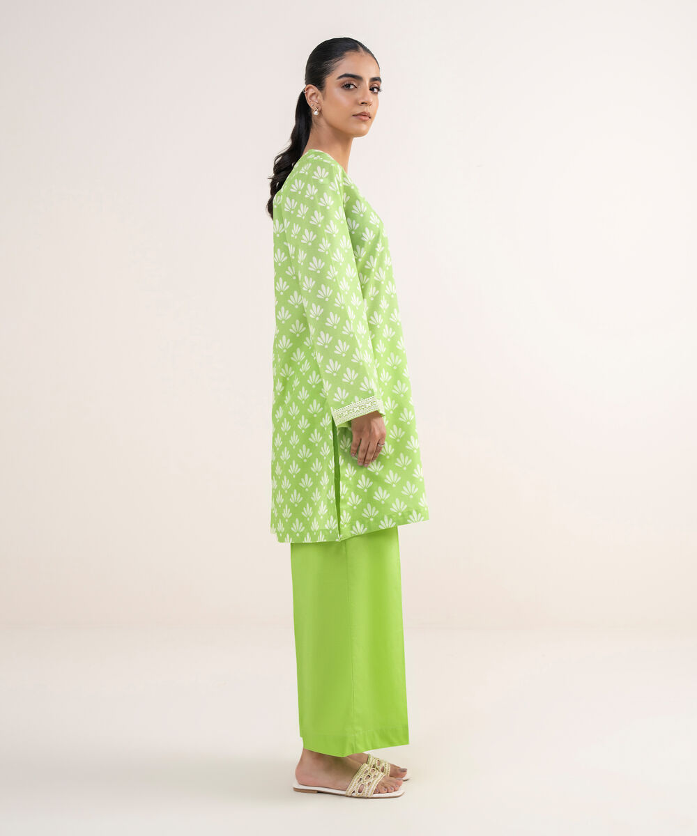 Women's RTW Lawn Green Embroidered Straight Shirt