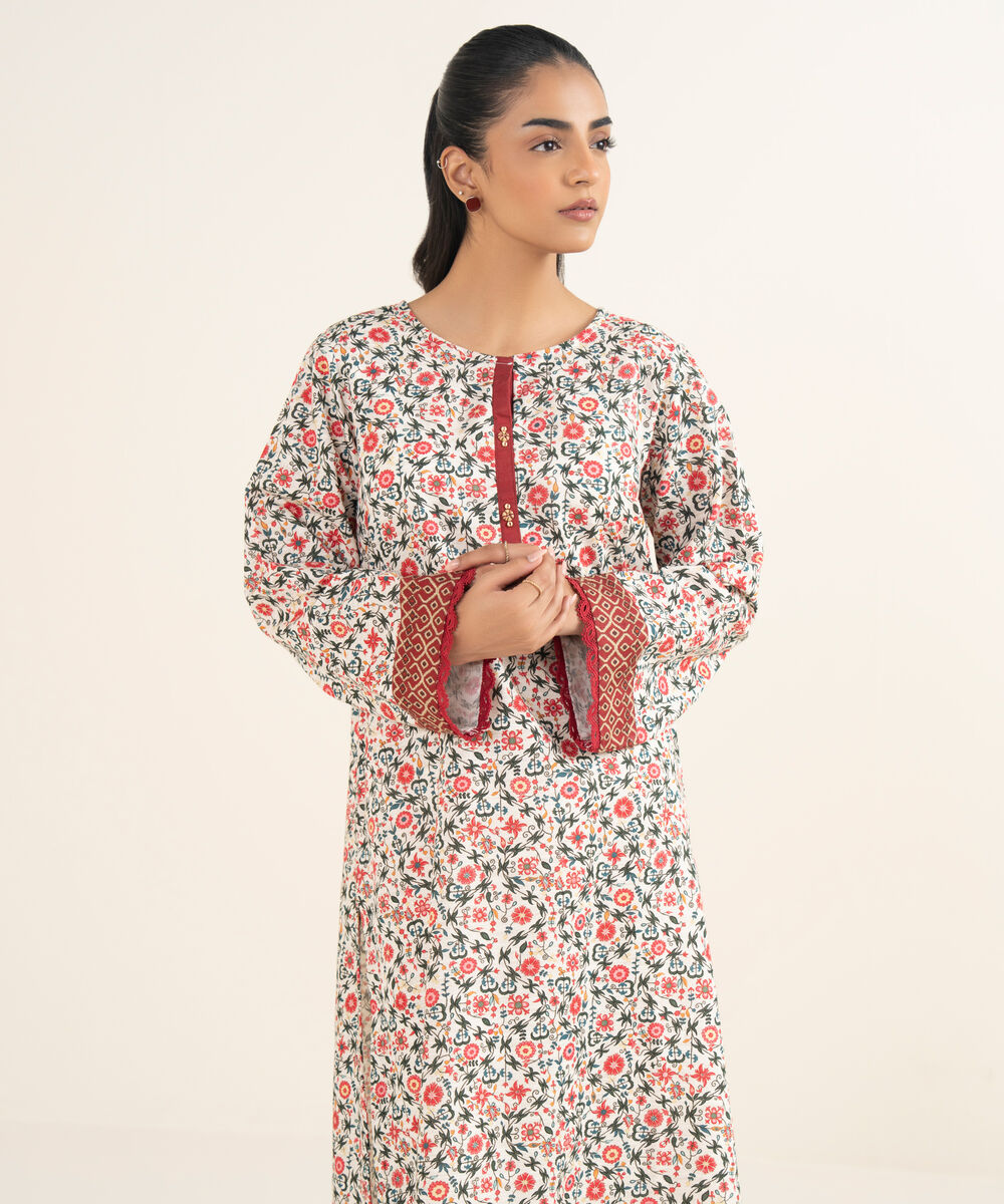 Women's RTW Khaddar Printed Off White A-Line Shirt