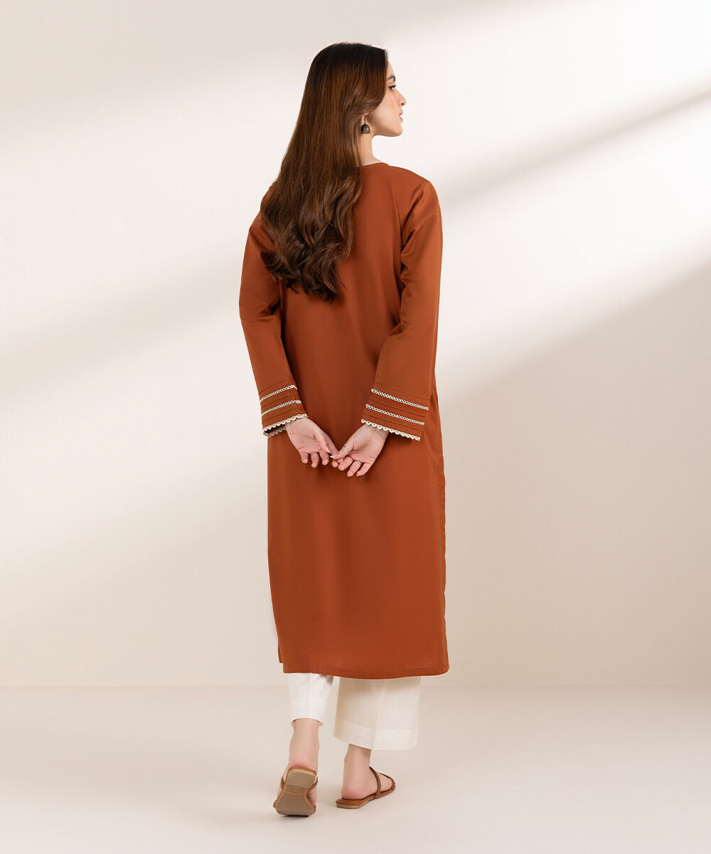 Women's Pret Cambric Orange Embroidered Front Open Jacket