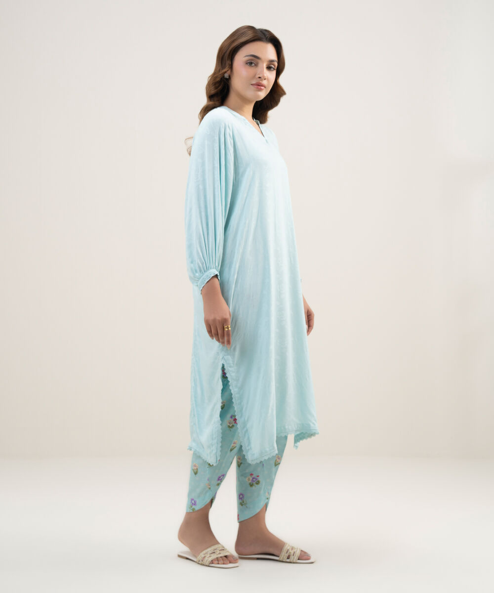 Women's RTW Arabic Cambric Printed Blue Tulip Shalwar