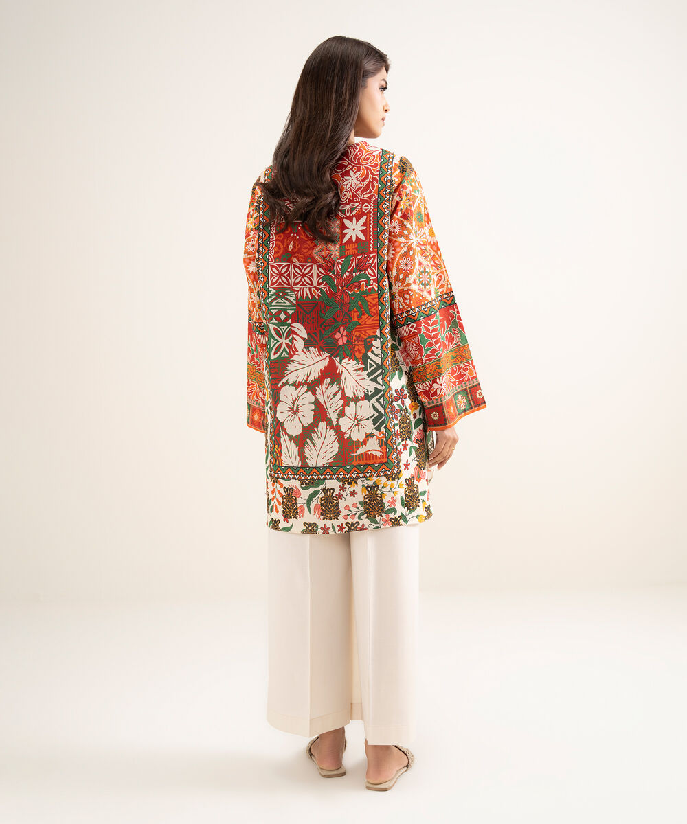 Women's RTW Lawn Printed Orange Straight Shirt