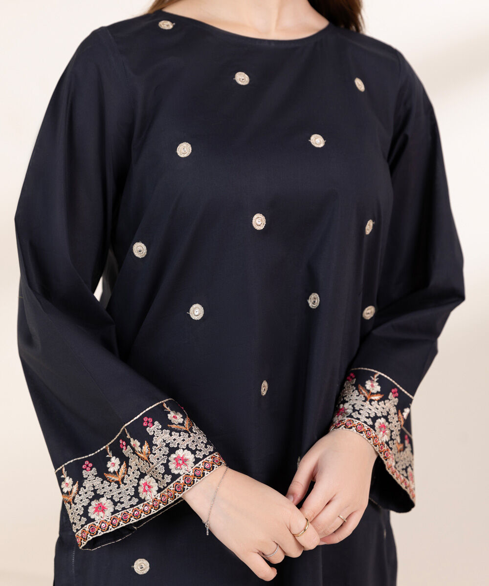 Women's Pret Cambric Red Embroidered Front Open Jacket