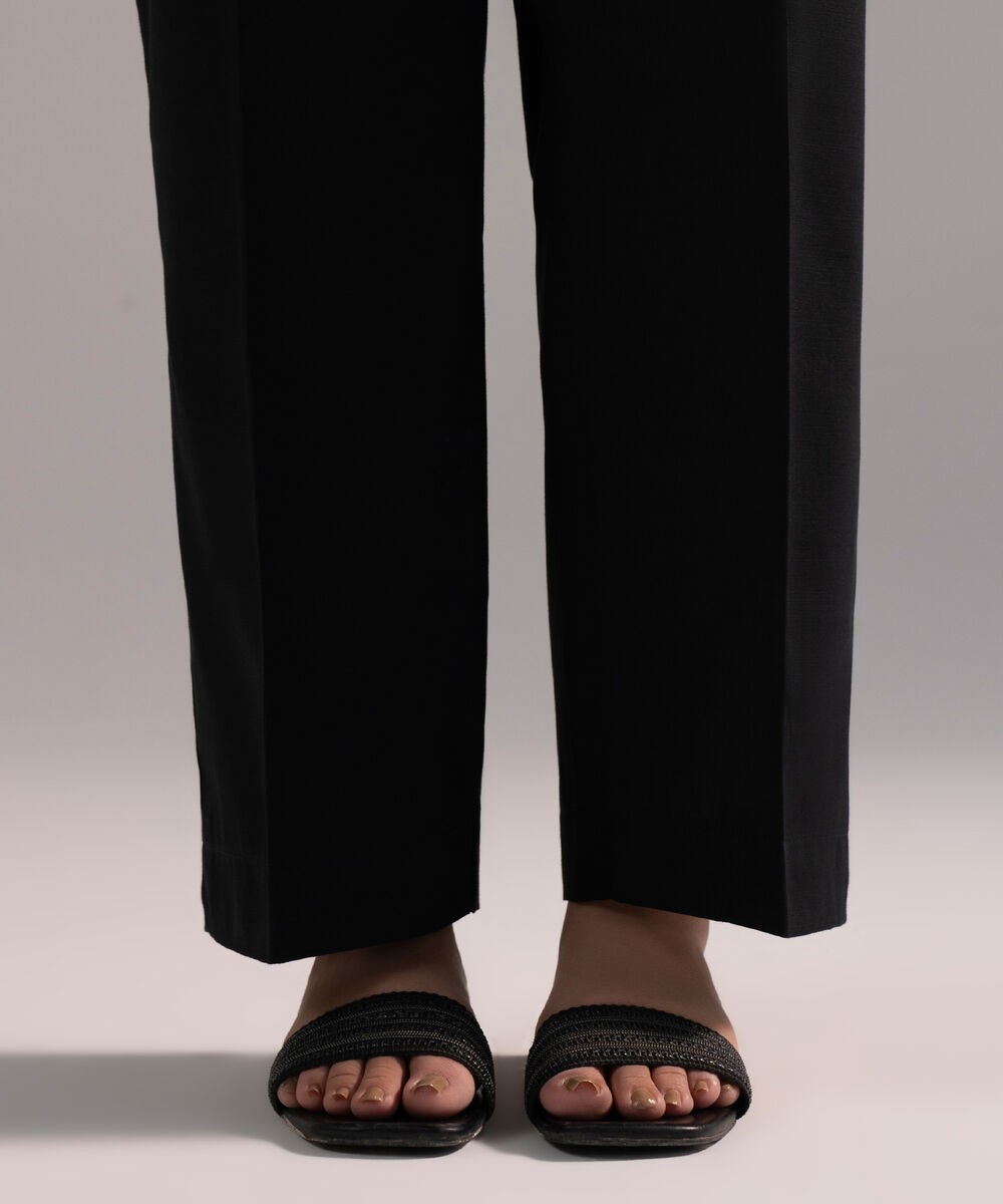 Women's RTW Cambric Solid Black Straight Pants