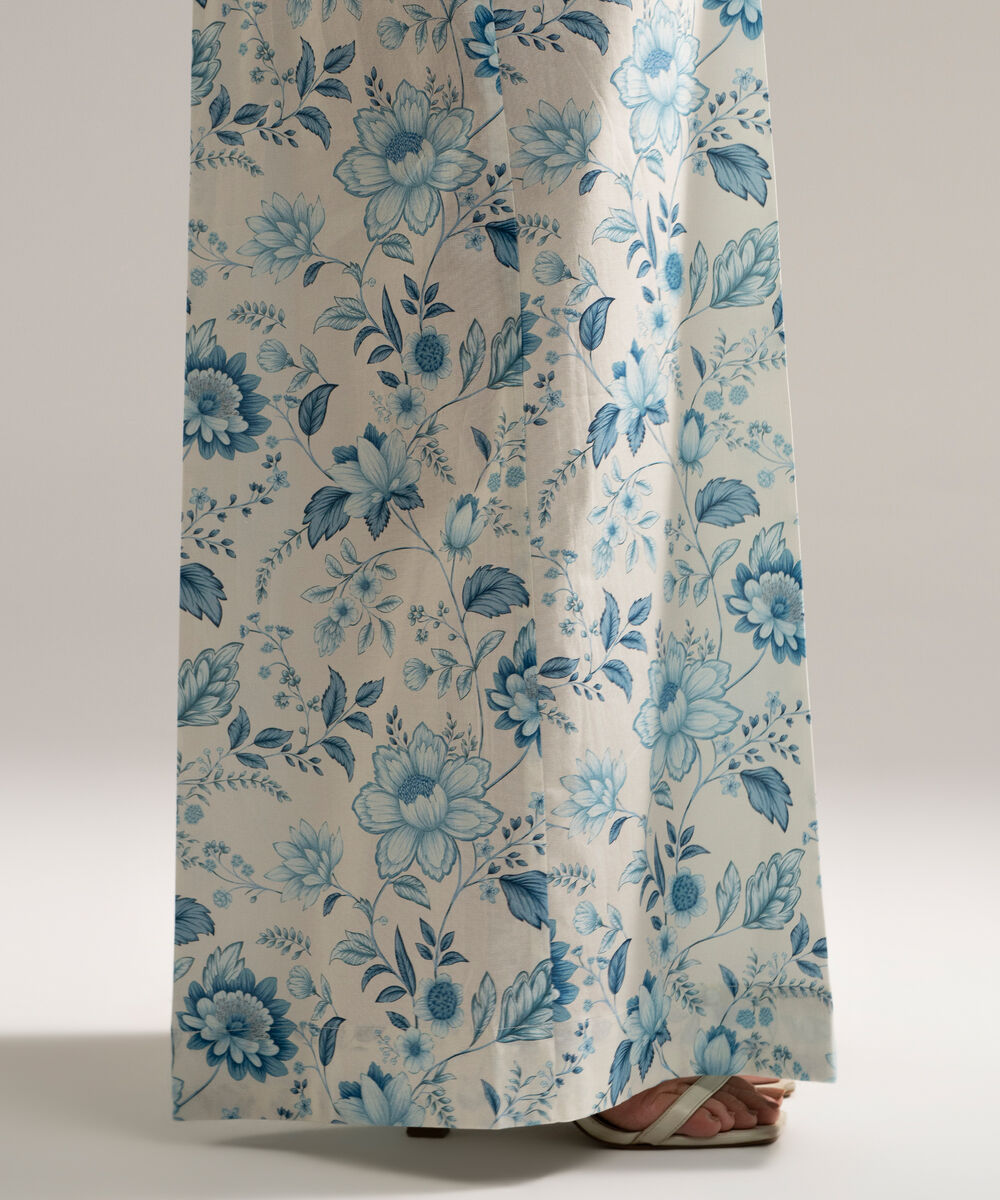 Women's RTW Cambric Printed White Flared Pants