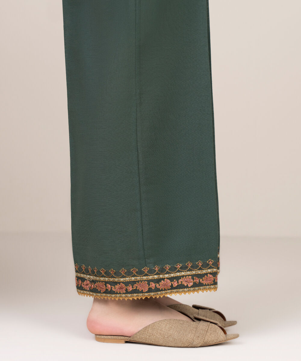 Women's RTW Cotton Embroidered Green  Culottes