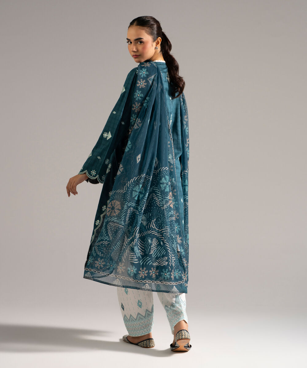Women's RTW Dobby Embroidered Green 3 Piece Suit