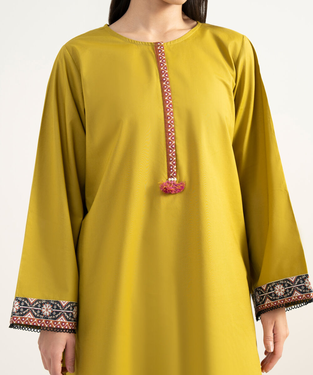 Women's RTW Cambric Solid Yellow Straight Shirt