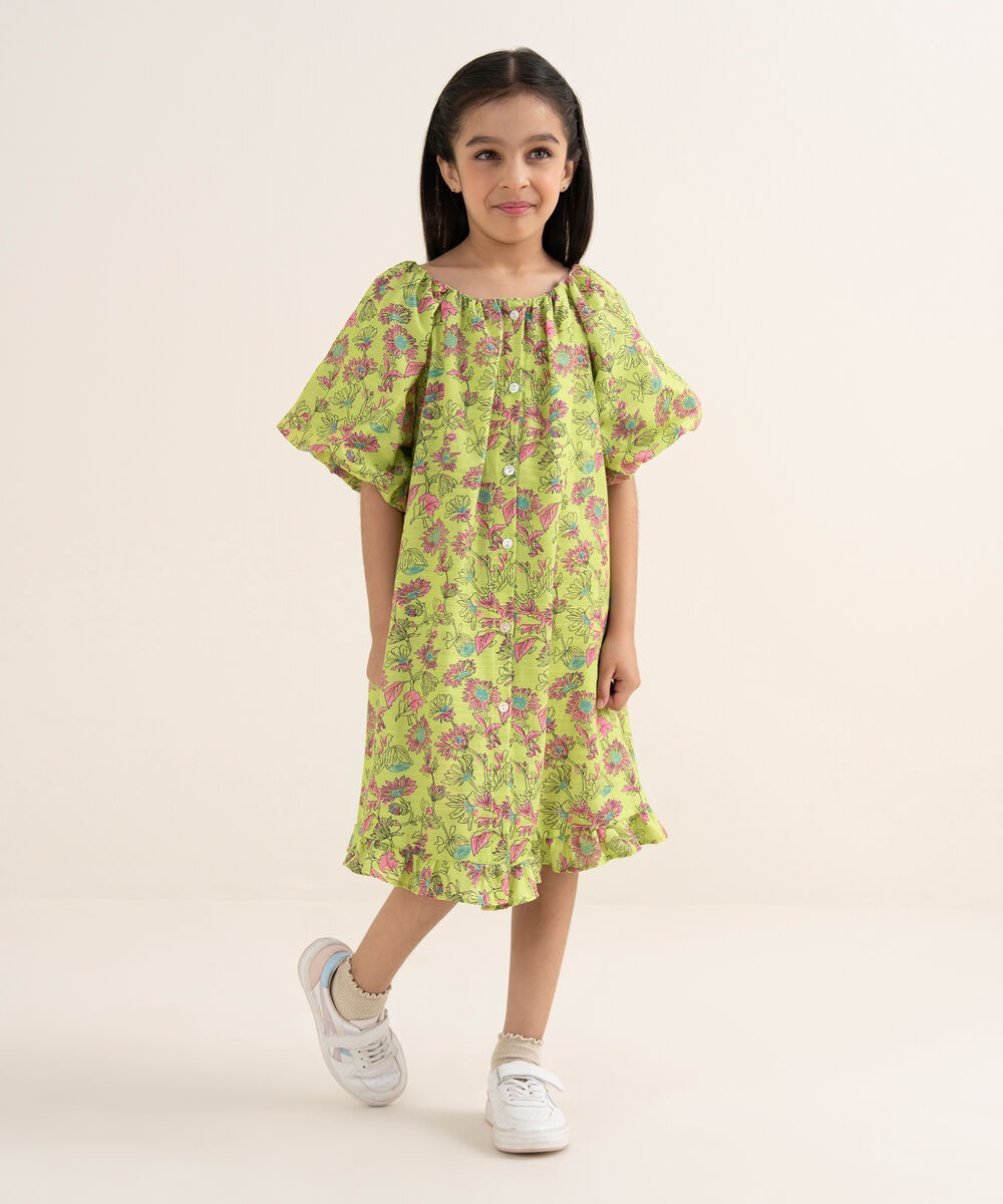 Girl's Khaddar Printed White Frock