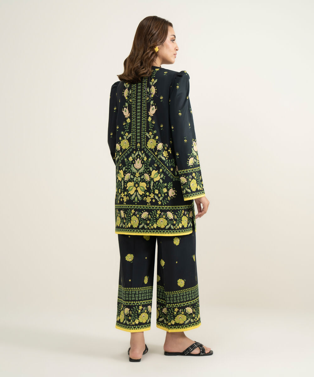 Women's RTW Cotton Viscose Printed Black Straight Shirt