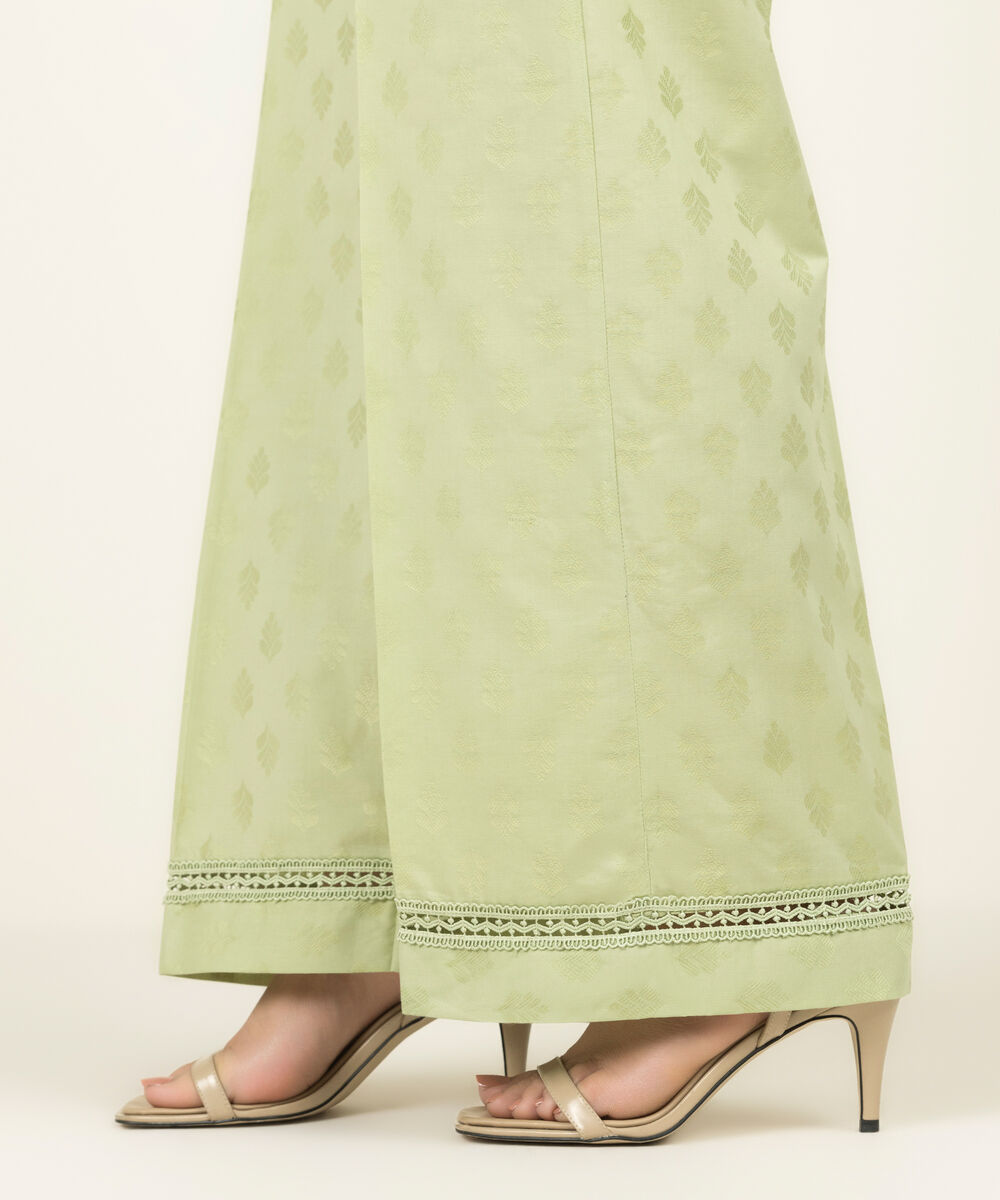 Women's RTW Self Jacquard Solid Green Culottes
