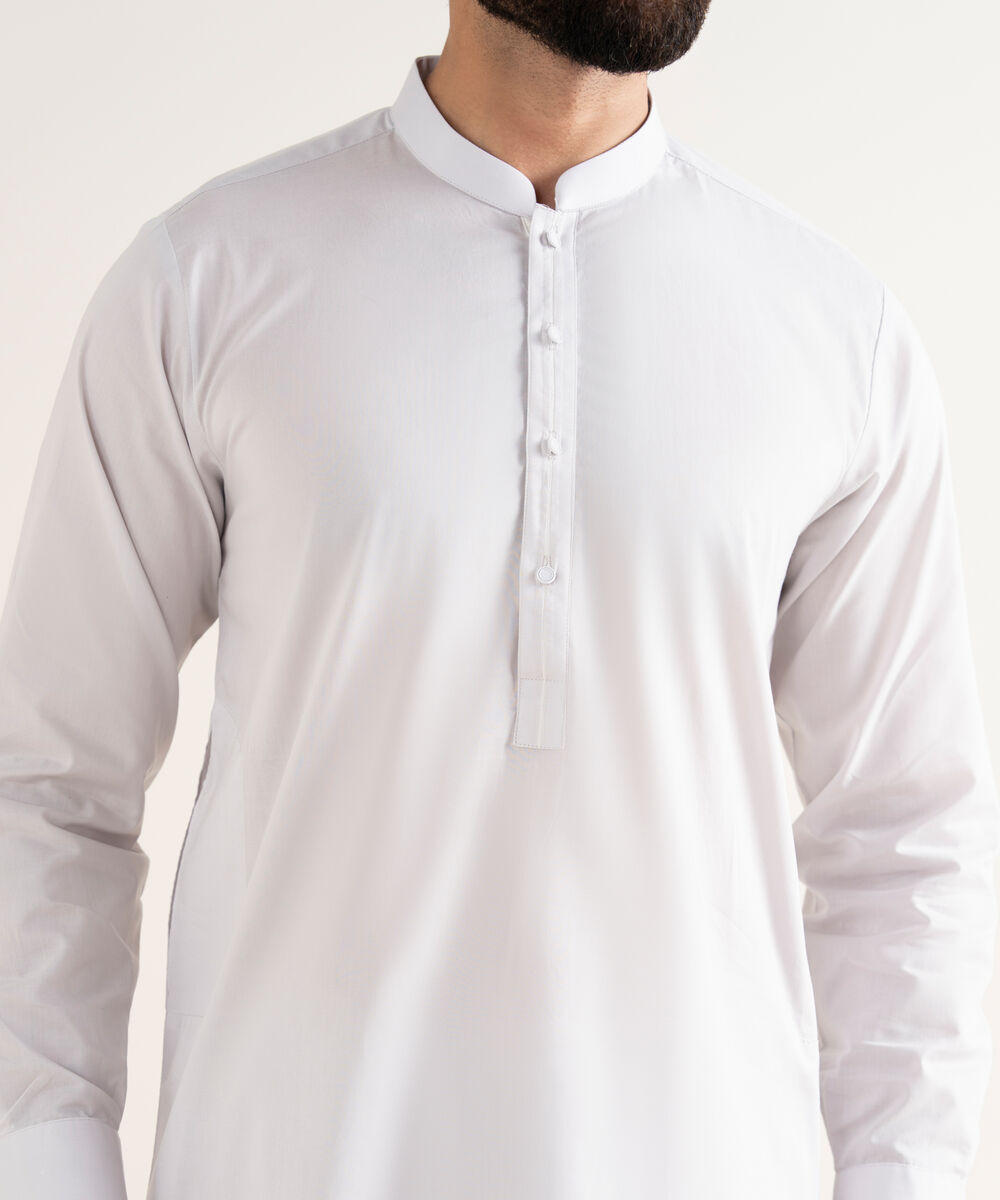 Men's Latha Plain White Kurta Shalwar