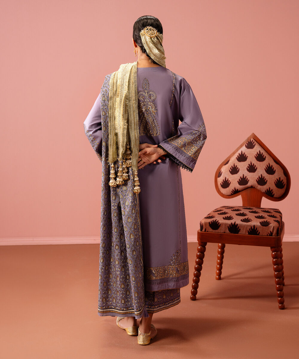 Women's RTW Lawn Purple Printed Boxy Shirt