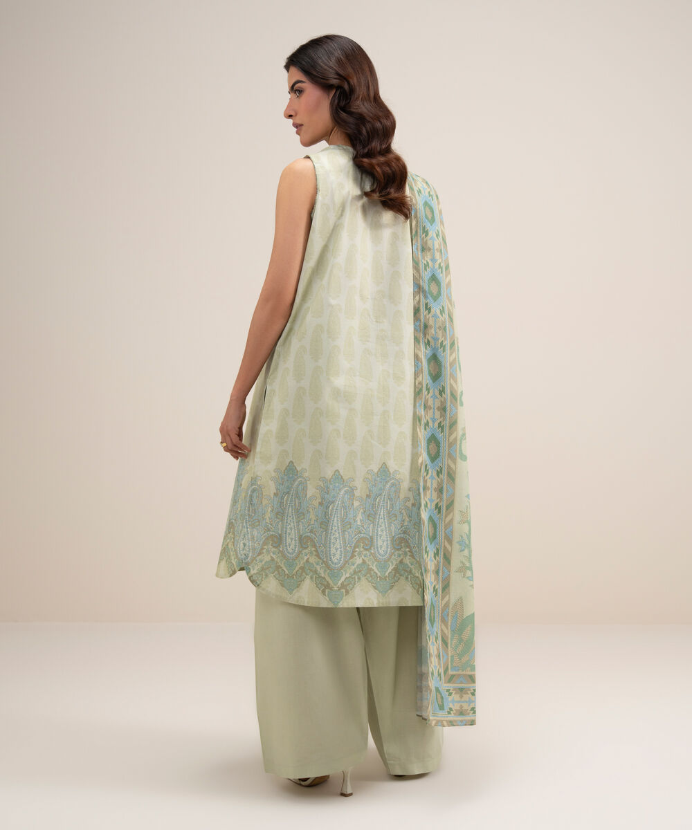 Women's Unstitched Lawn Embroidered Light Green 3 Piece Suit