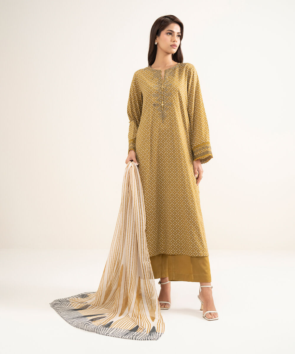 Women's RTW Lawn Embroidered Brown A-Line Shirt