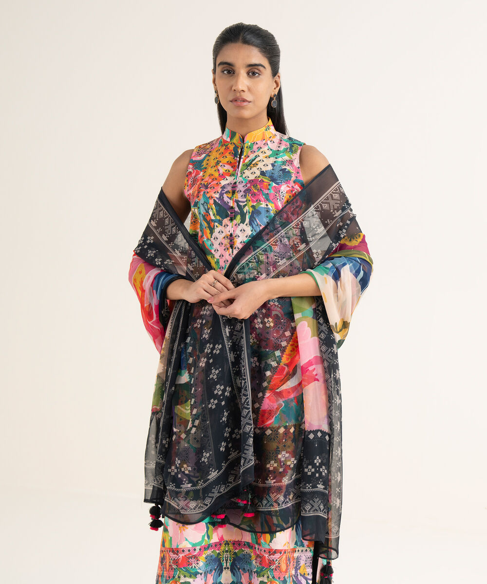 Women's Unstitched Cotton Printed Multi 2 Piece Suit