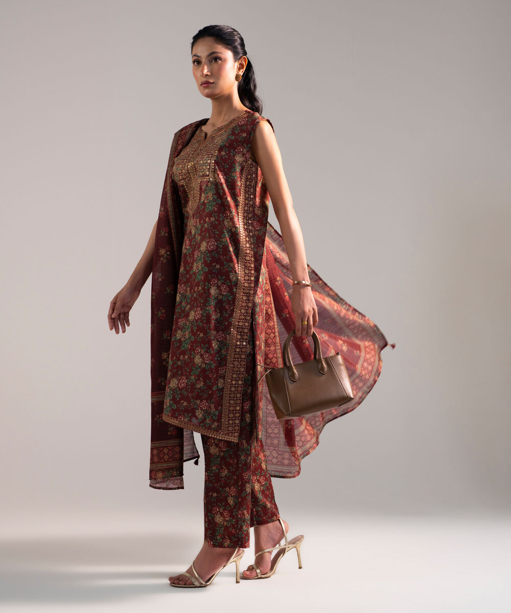 Women's Stitched for You Lawn Red Embroidered 3 Piece Suit