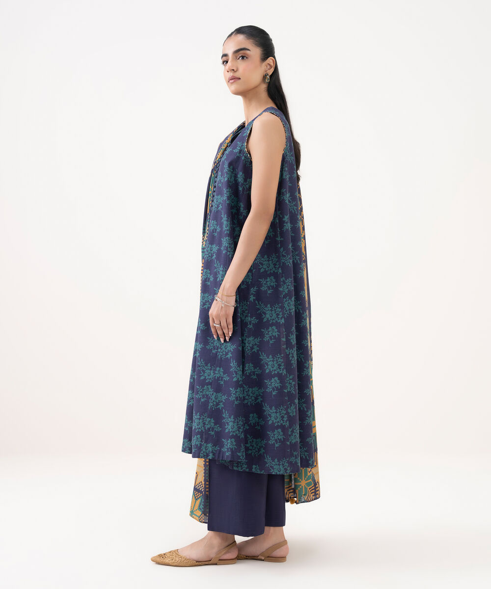 Women's Unstitched Light Khaddar Printed Purple 3 Piece Suit