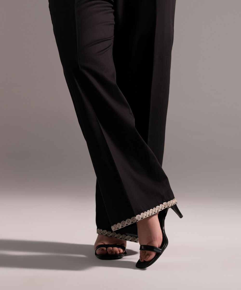 Women's RTW Cambric Embroidered Black Culottes