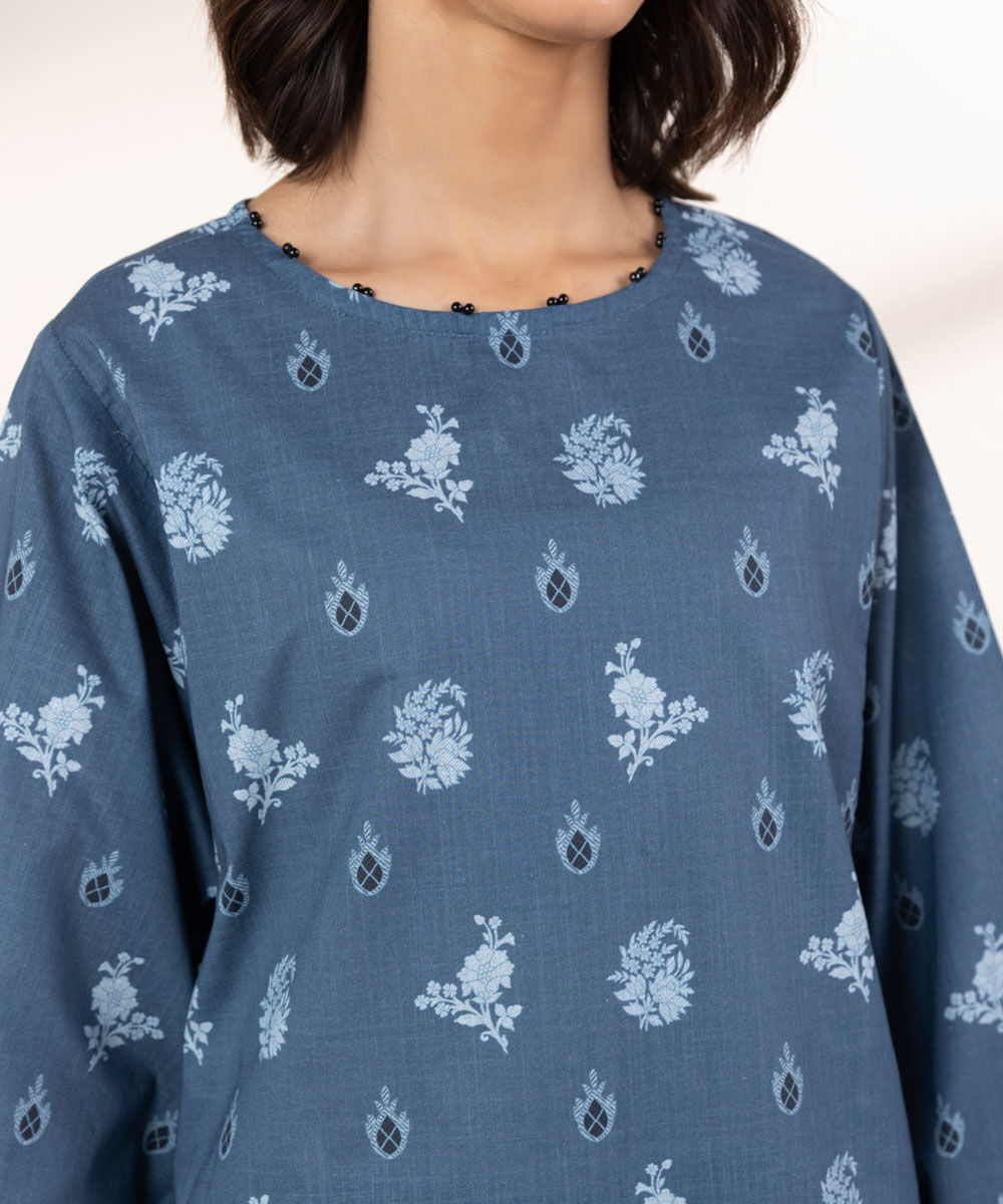 Women's RTW Cross Hatch Blue Printed Boxy Shirt