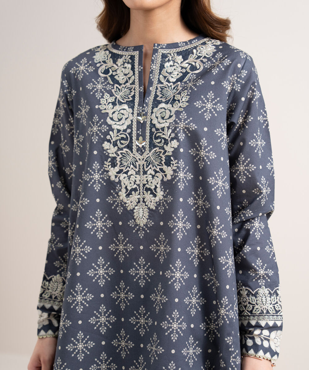 Women's Unstitched Lawn Embroidered Blue 3 Piece Suit