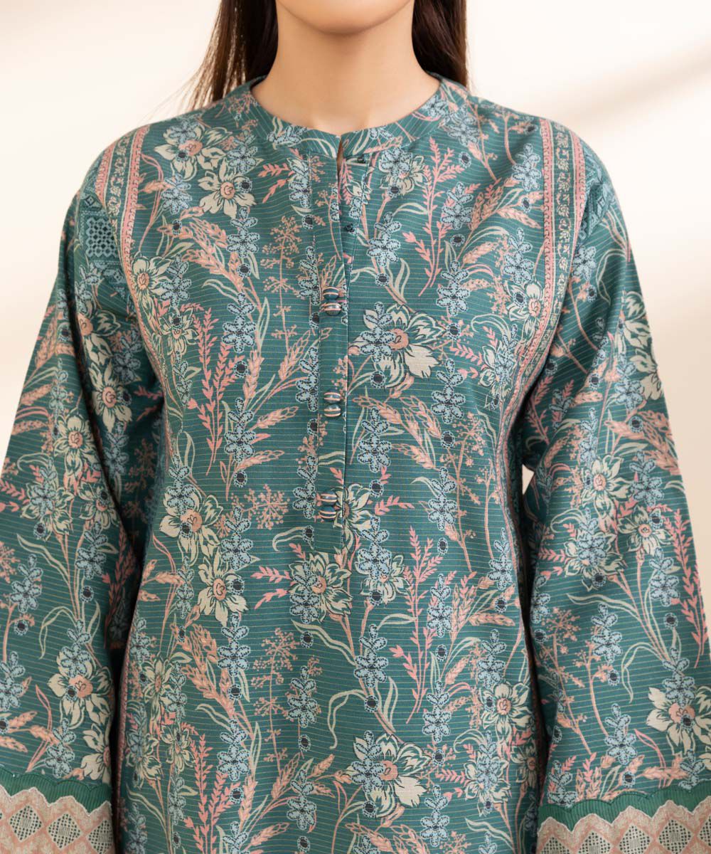 Women's Pret Zari Khaddar Green Embroidered 2 Piece Suit